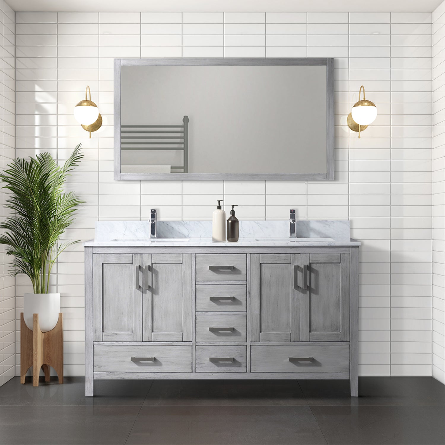 Jacques 60 in. Freestanding Bathroom Vanity with White Carrara Marble Top, White Square Sink