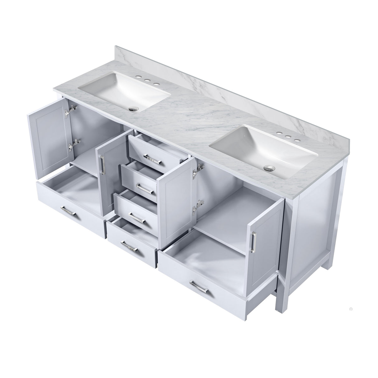 Jacques 72 in. Freestanding Bathroom Vanity With Undermount Ceramic Sink, White Carrara Marble