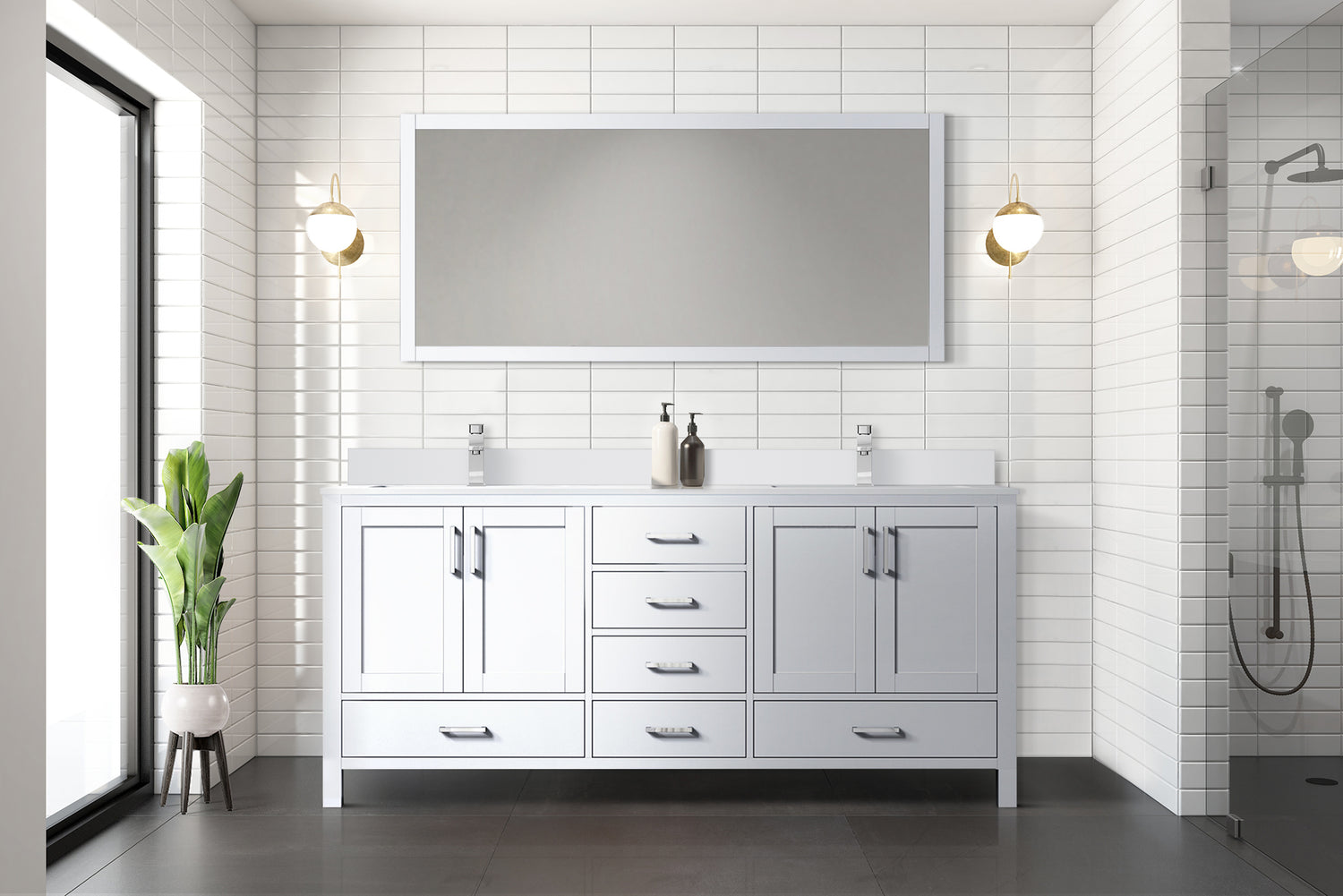 Jacques 72 in. Freestanding Bathroom Vanity with White Quartz Top, White Square Sink