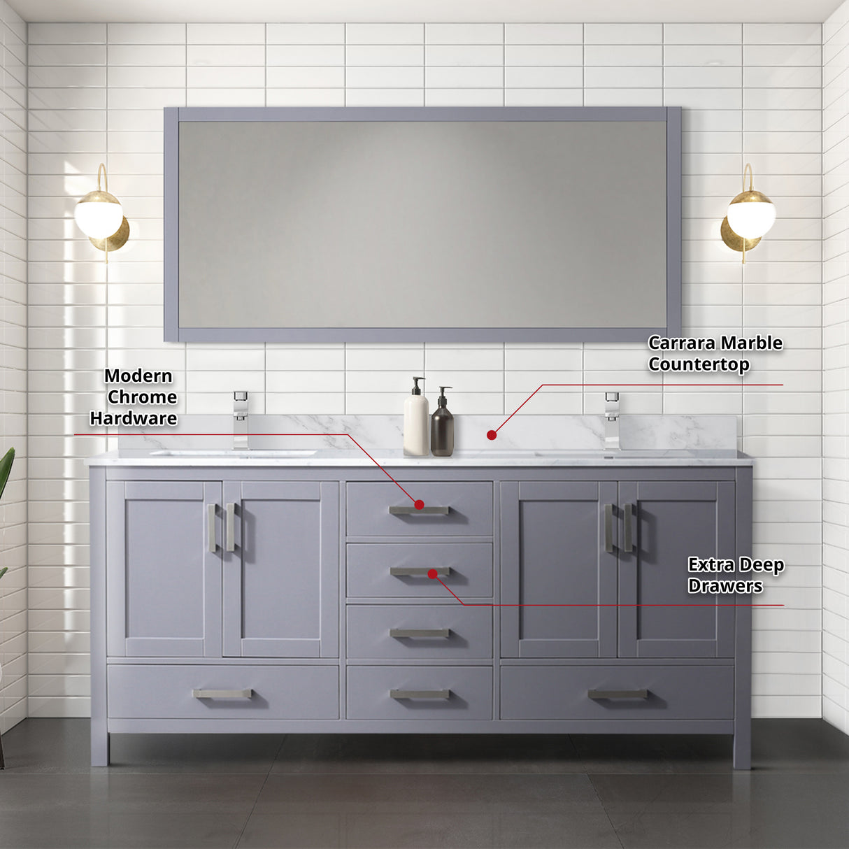 Jacques 72 in. Freestanding Bathroom Vanity With Undermount Ceramic Sink, White Carrara Marble