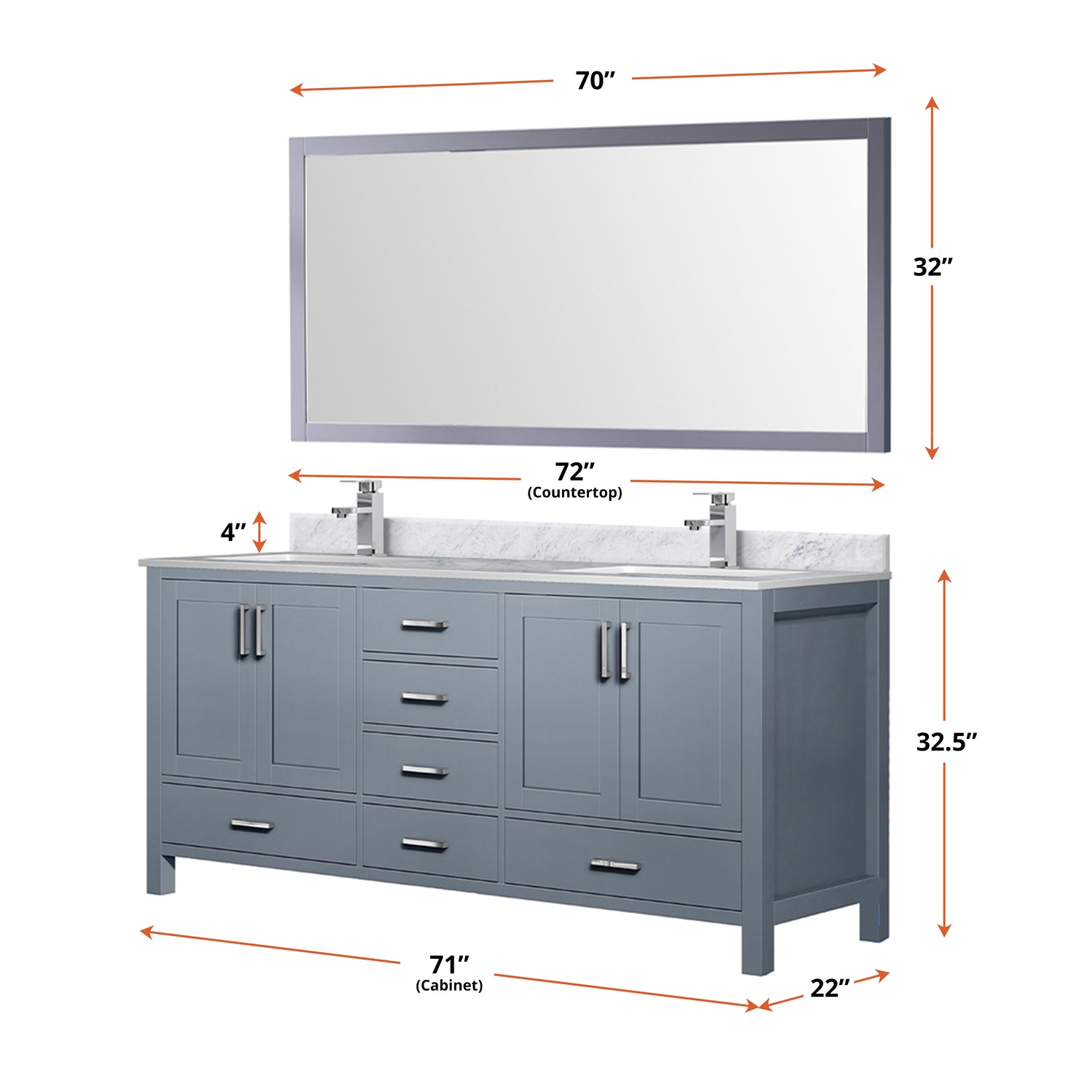 Jacques 72 in. Freestanding Bathroom Vanity With Undermount Ceramic Sink, White Carrara Marble