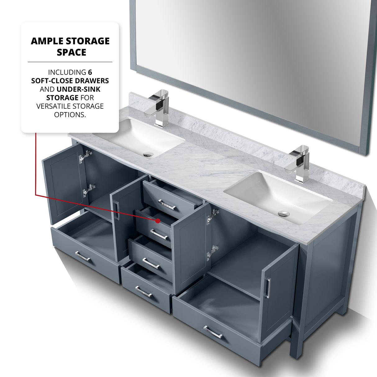 Jacques 72 in. Freestanding Bathroom Vanity With Undermount Ceramic Sink, White Carrara Marble