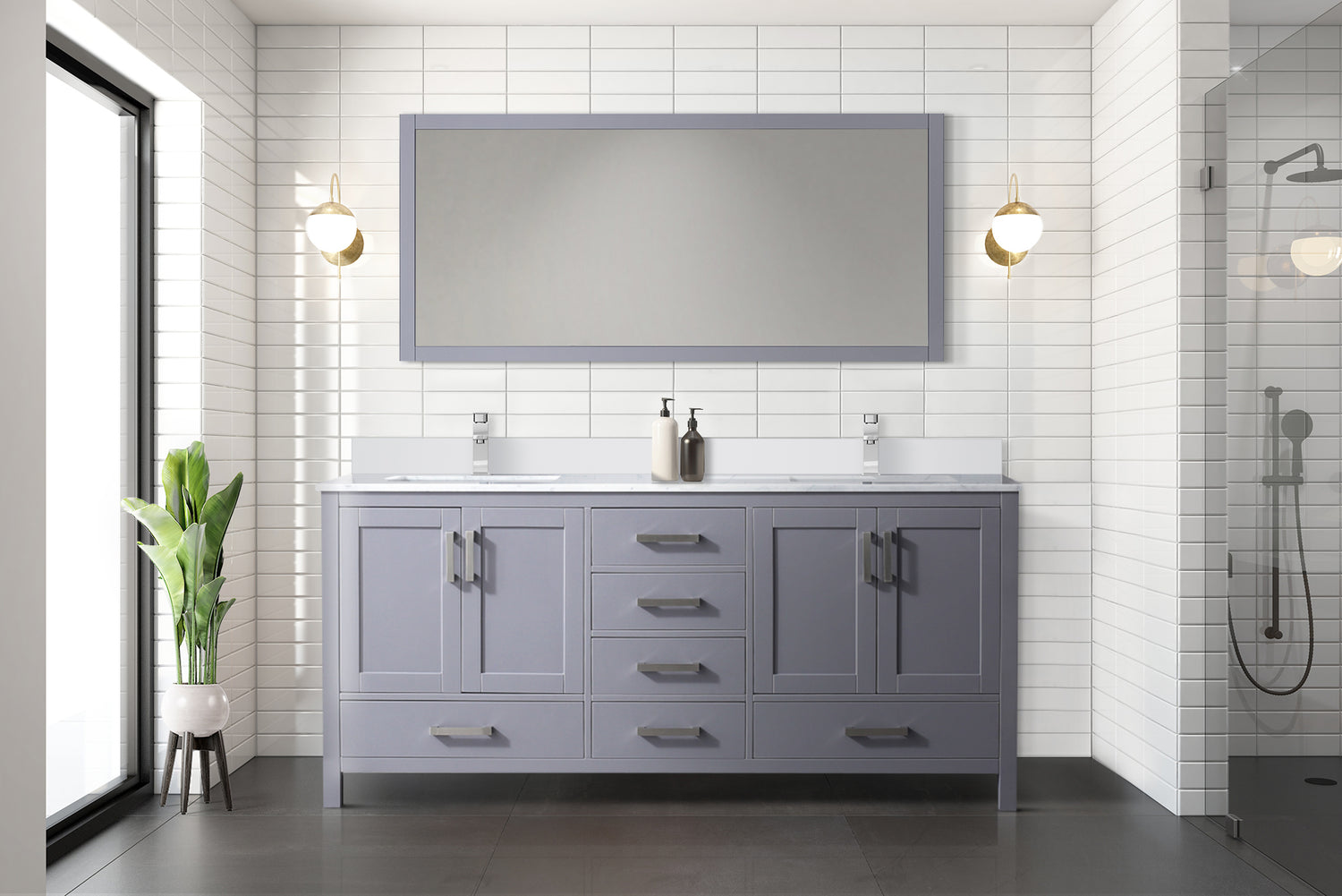 Jacques 72 in. Freestanding Bathroom Vanity with White Quartz Top, White Square Sink
