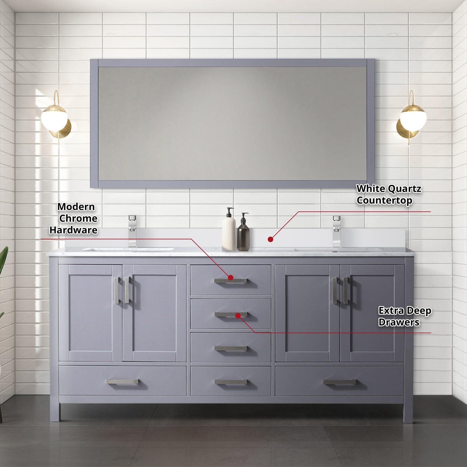 Jacques 72 in. Freestanding Bathroom Vanity with White Quartz Top, White Square Sink