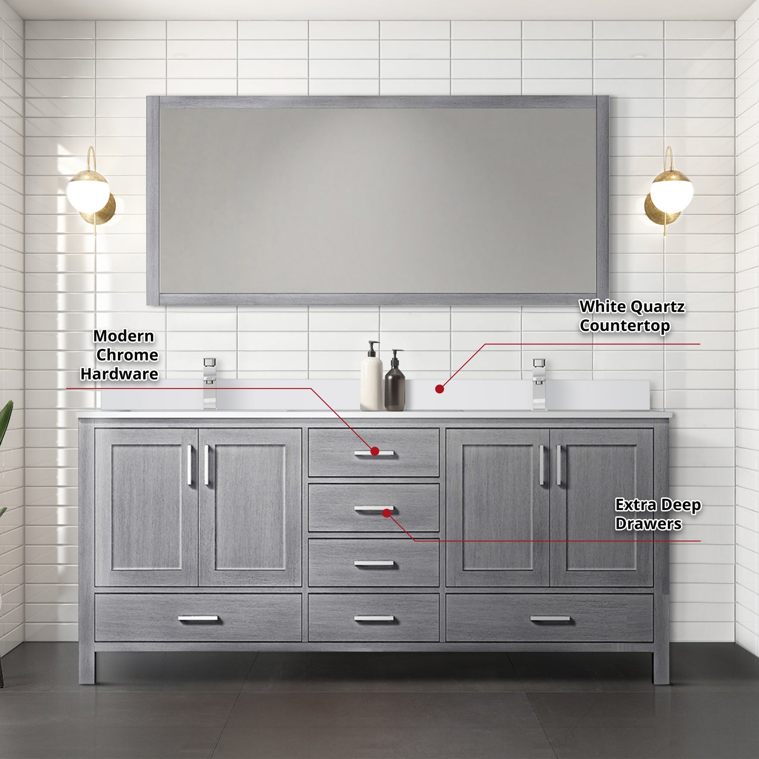 Jacques 72 in. Freestanding Bathroom Vanity with White Quartz Top, White Square Sink
