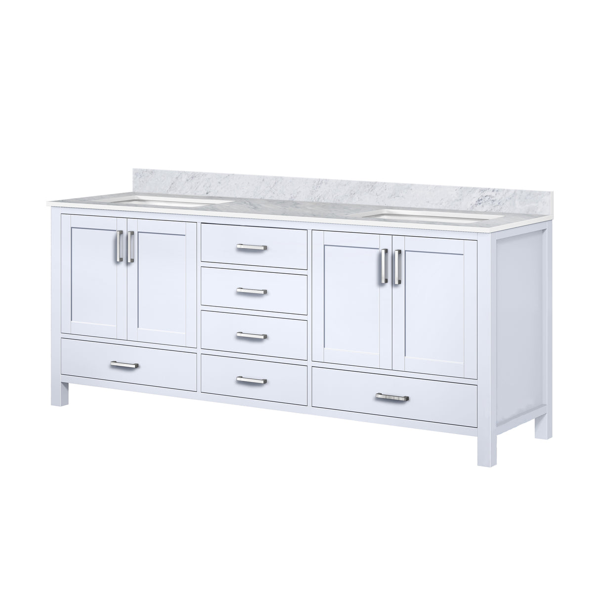 Jacques 80 in. Freestanding Bathroom Vanity with White Carrara Marble Top, White Square Sink