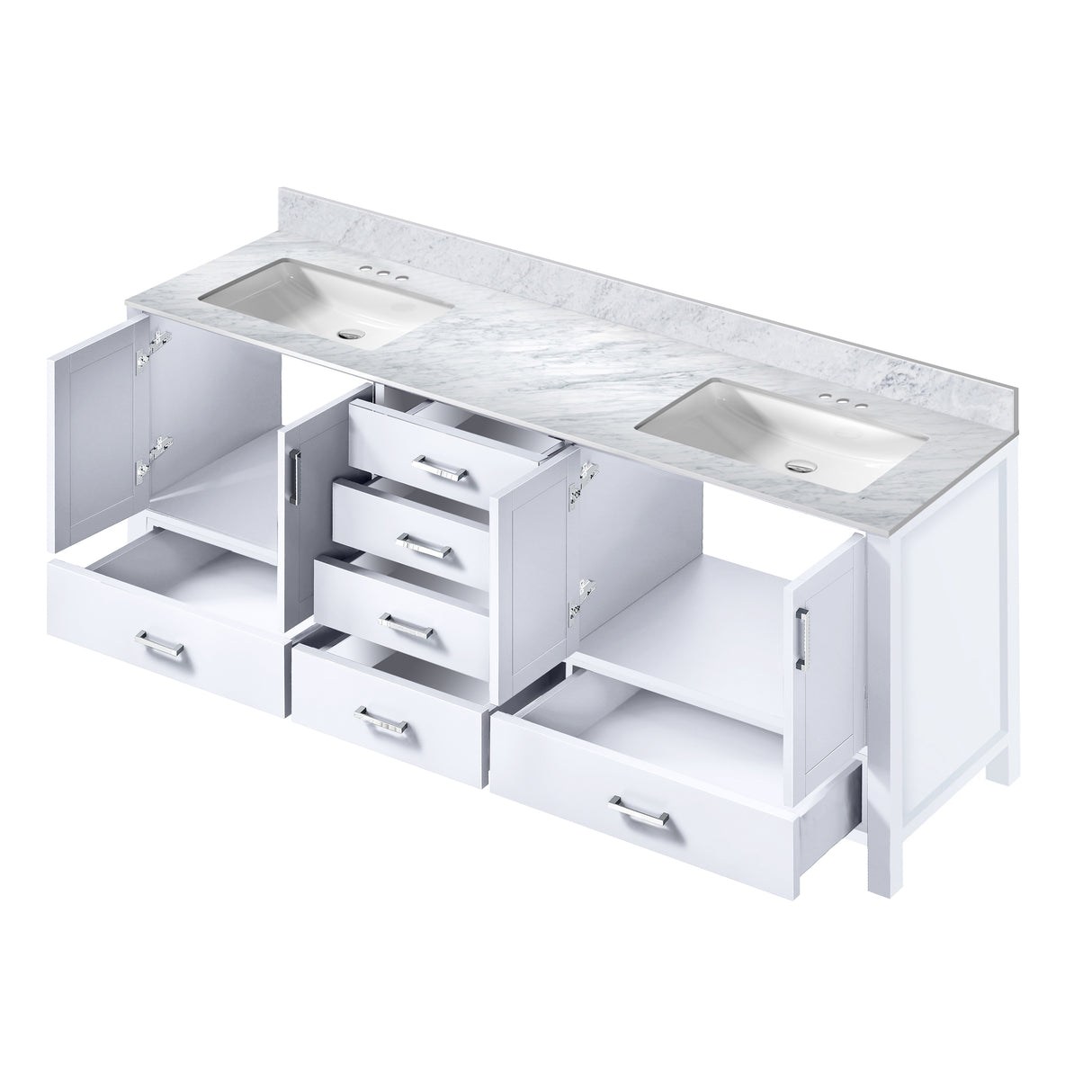 Jacques 80 in. Freestanding Bathroom Vanity with White Carrara Marble Top, White Square Sink