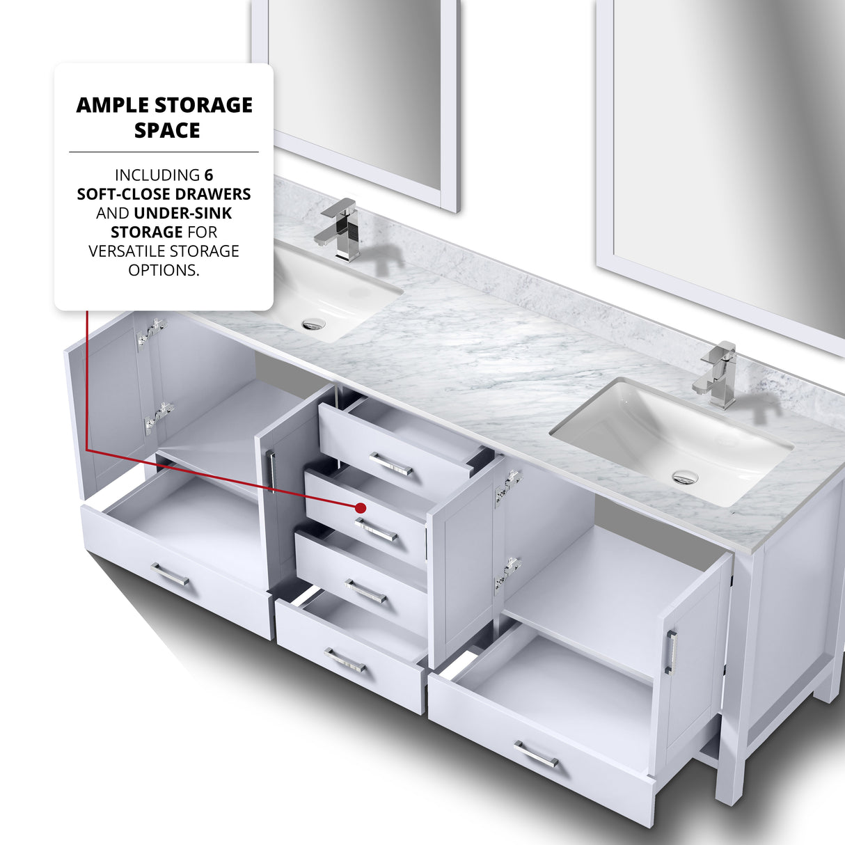 Jacques 80 in. Freestanding Bathroom Vanity with White Carrara Marble Top, White Square Sink