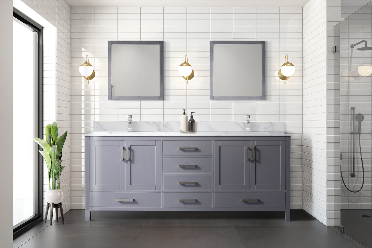 Jacques 80 in. Freestanding Bathroom Vanity with White Carrara Marble Top, White Square Sink