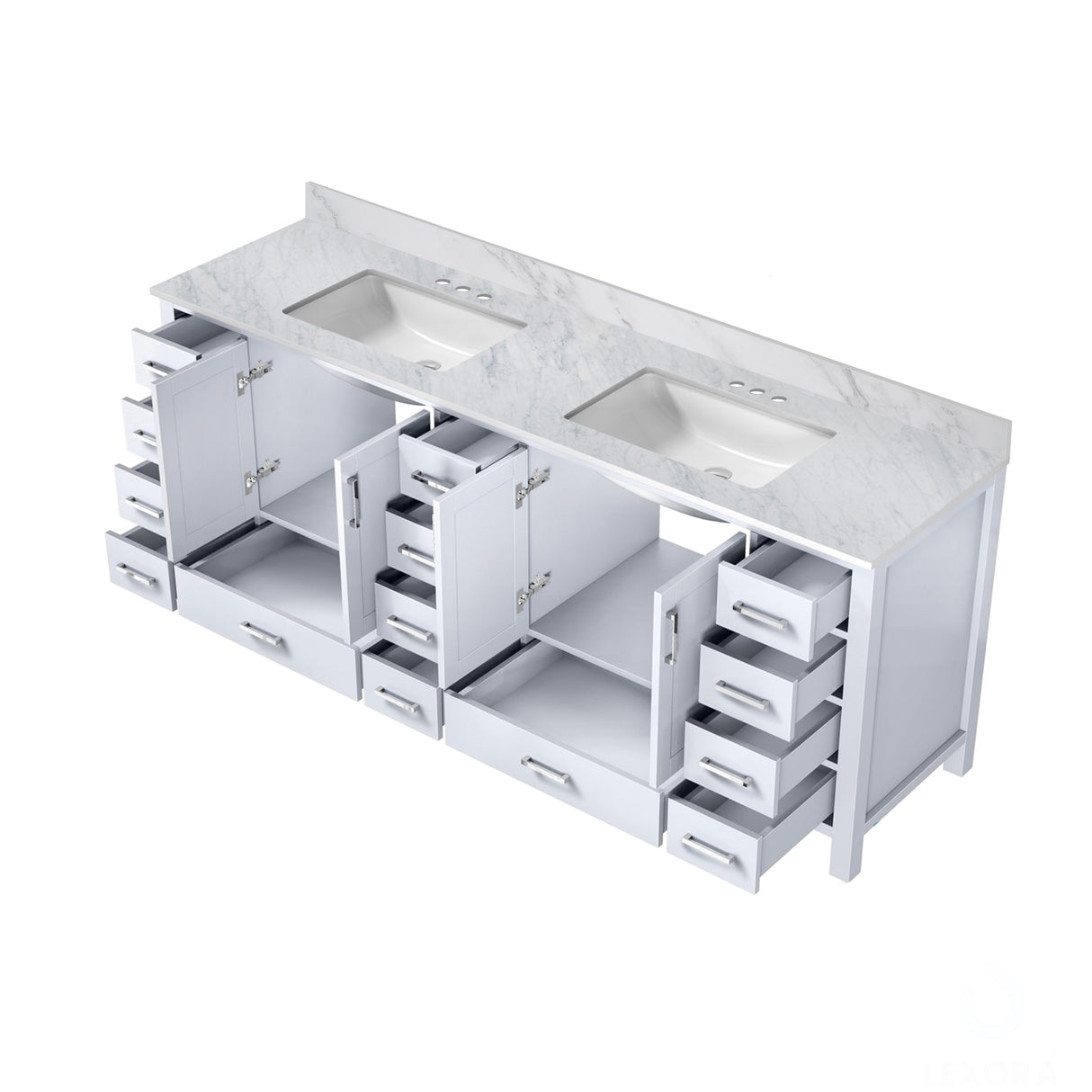 Jacques 84 in. Bathroom Freestanding Bathroom Vanity With Undermount Ceramic Sink, White Carrara Marble