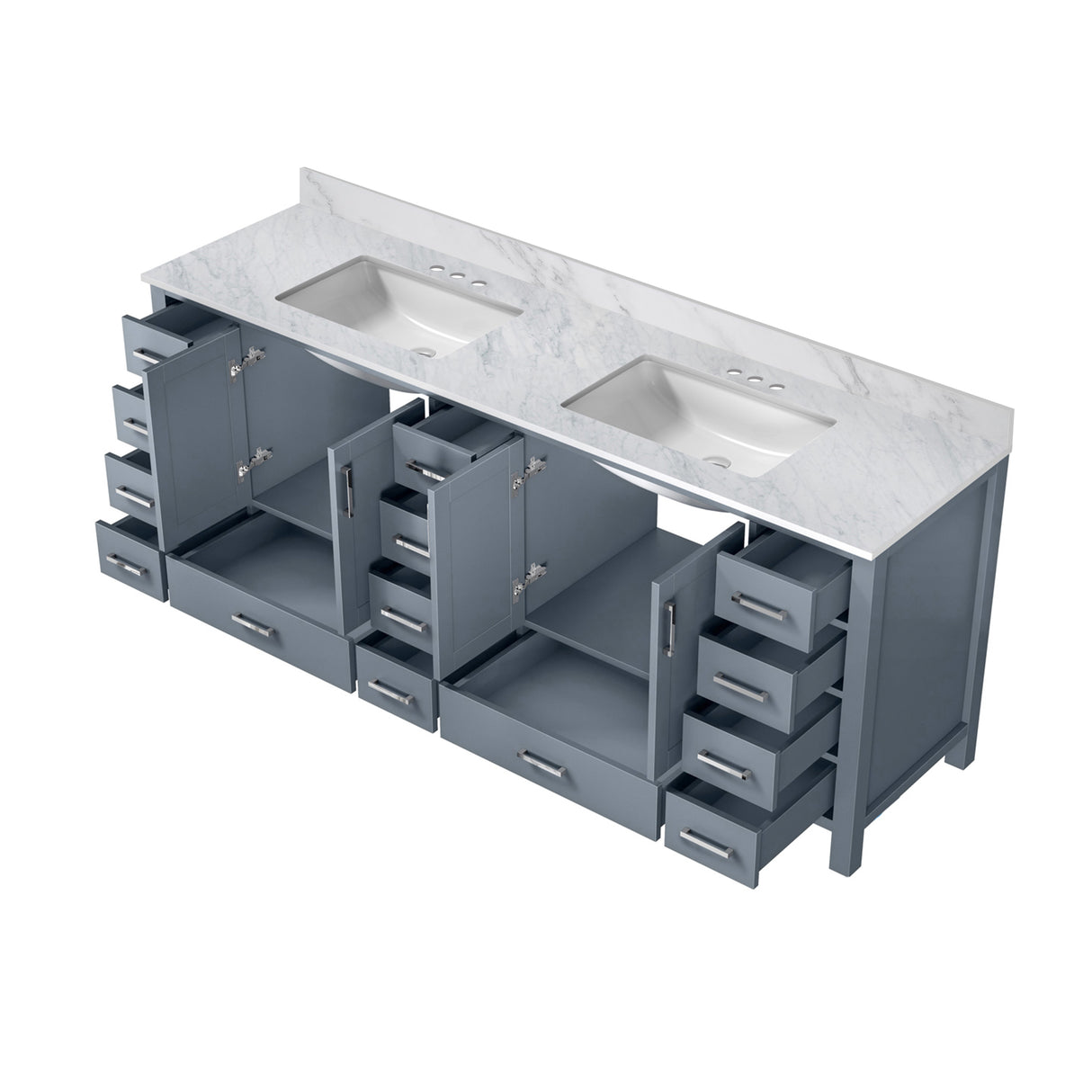 Jacques 84 in. Bathroom Freestanding Bathroom Vanity With Undermount Ceramic Sink, White Carrara Marble