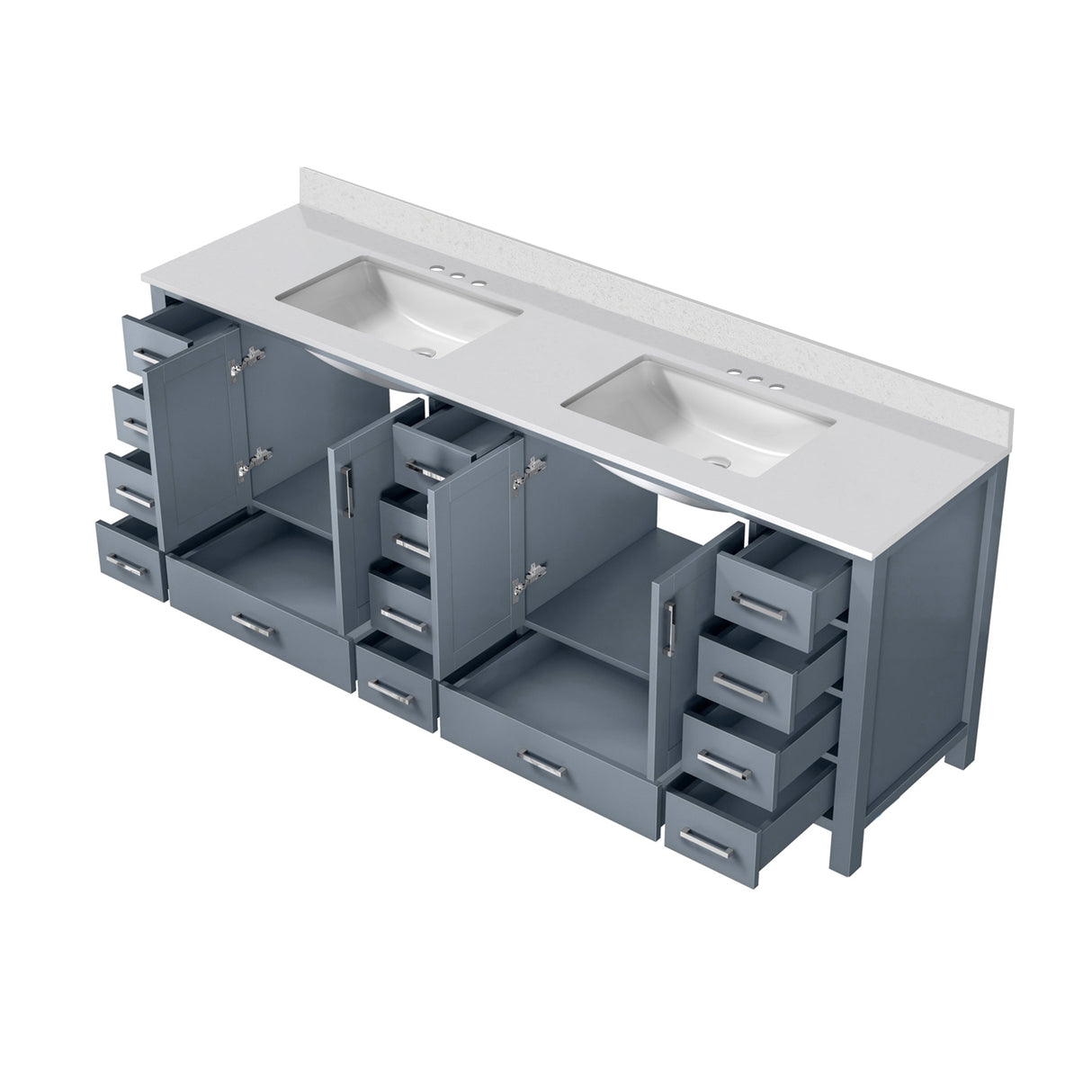 Jacques 84 in. Freestanding Bathroom Vanity with White Quartz Top, White Square Sink