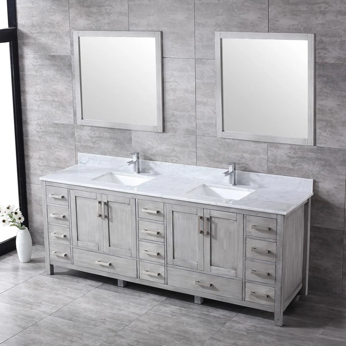 Jacques 84 in. Bathroom Freestanding Bathroom Vanity With Undermount Ceramic Sink, White Carrara Marble