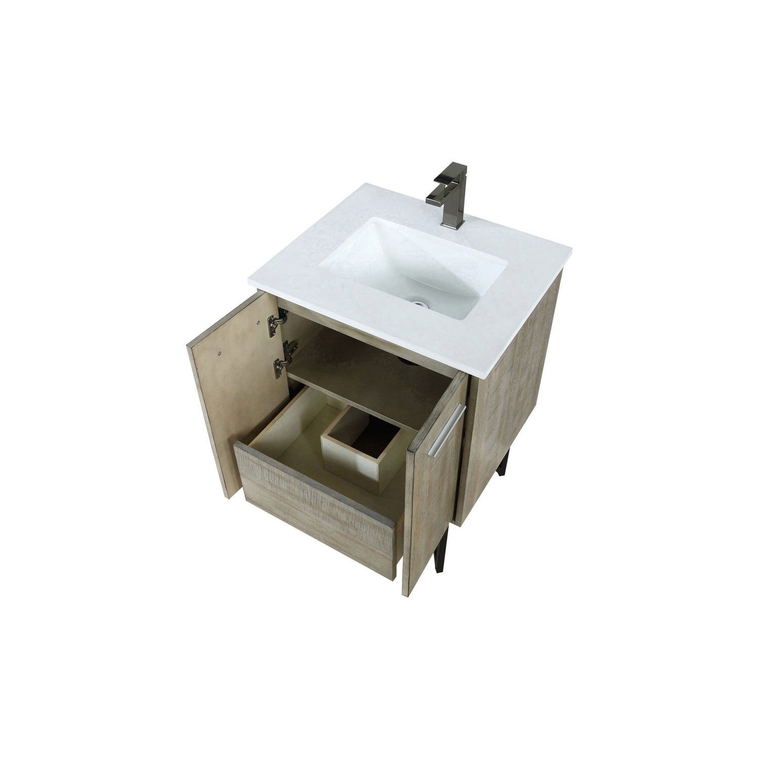 Lancy 24 in. Rustic Acacia  Freestanding Bathroom Vanity with White Quartz Top, White Square Sink, and Balzani Gun Metal Faucet Set