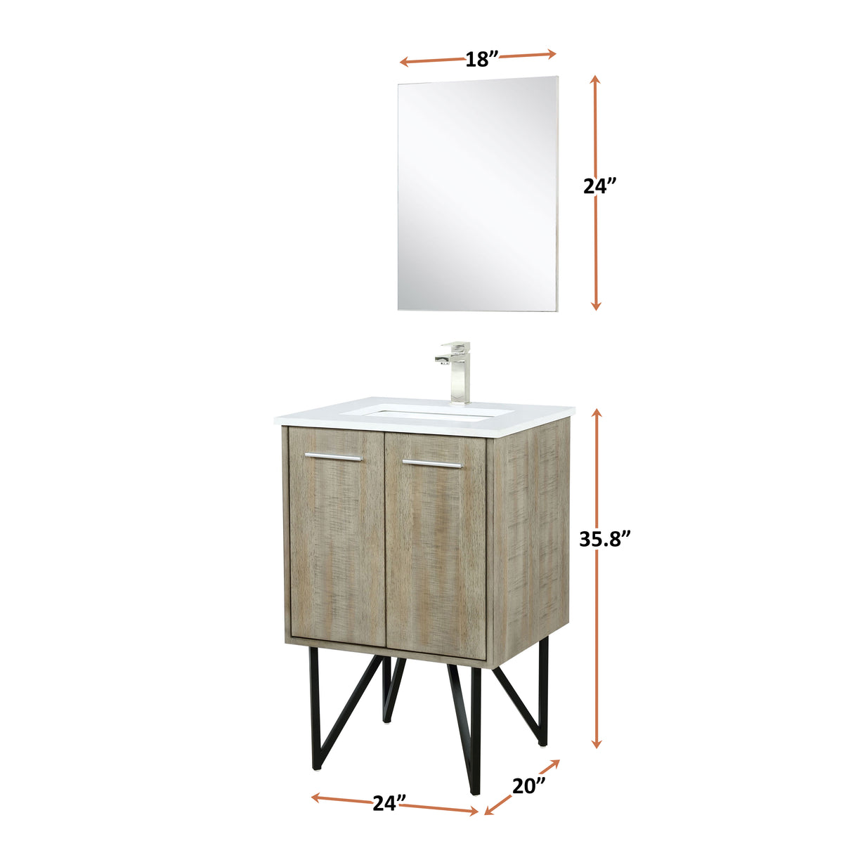 Lancy 24 in. Rustic Acacia Freestanding Bathroom Vanity with White Quartz Top, and White Square Sink
