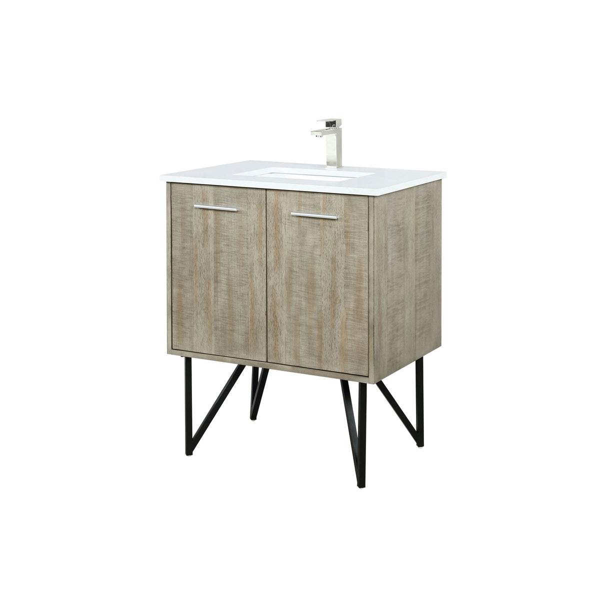 Lancy 30 in. Rustic Acacia Freestanding Bathroom Vanity with White Quartz Top, White Square Sink, and Labaro Brushed Nickel Faucet Set
