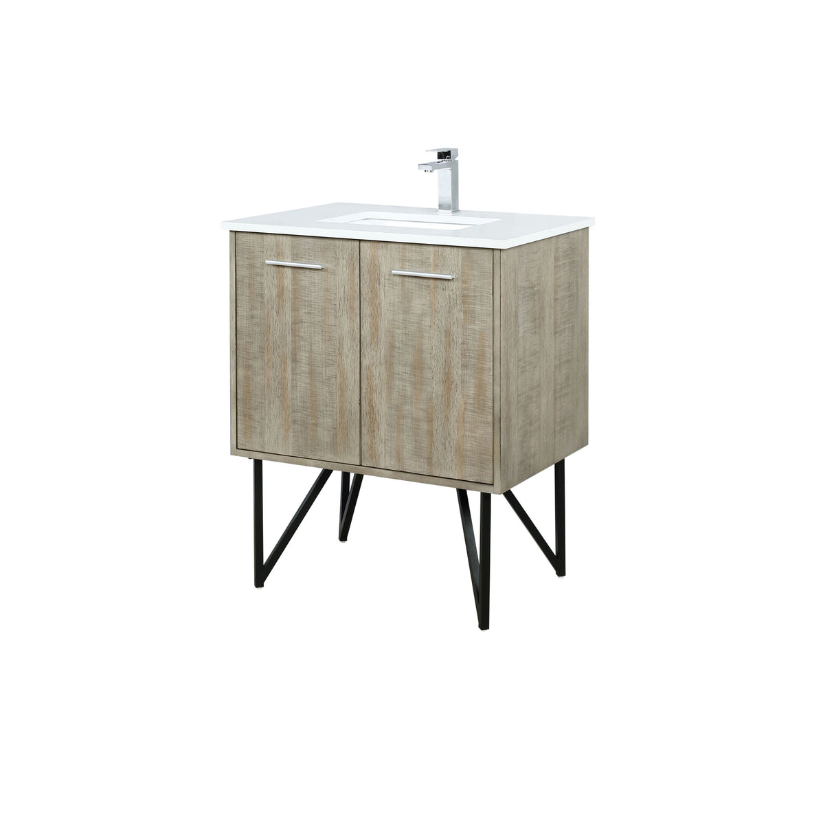 Lancy 30 in. Rustic Acacia Freestanding Bathroom Vanity with White Quartz Top, White Square Sink, and Monte Chrome Faucet Set