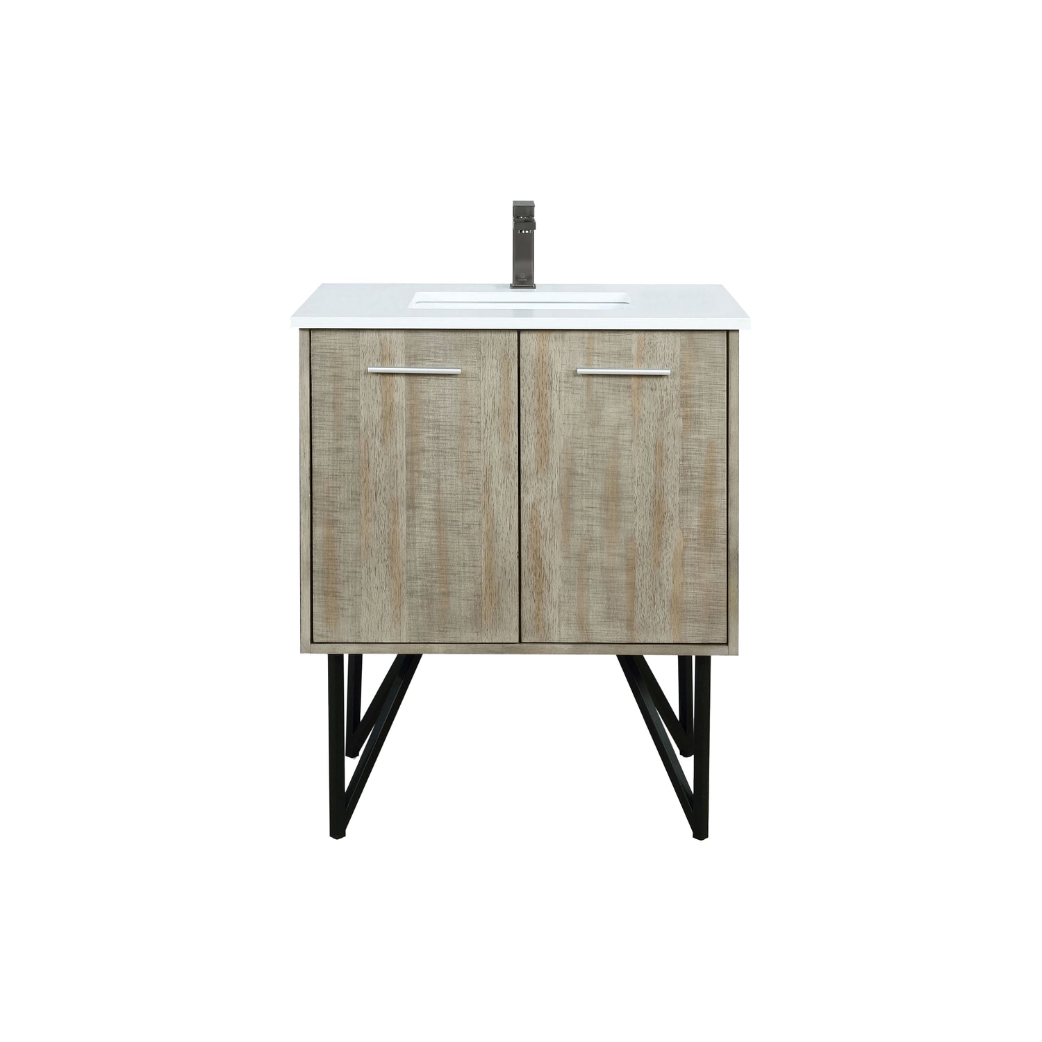 Lancy 30 in. Rustic Acacia  Freestanding Bathroom Vanity with White Quartz Top, White Square Sink, and Balzani Gun Metal Faucet Set