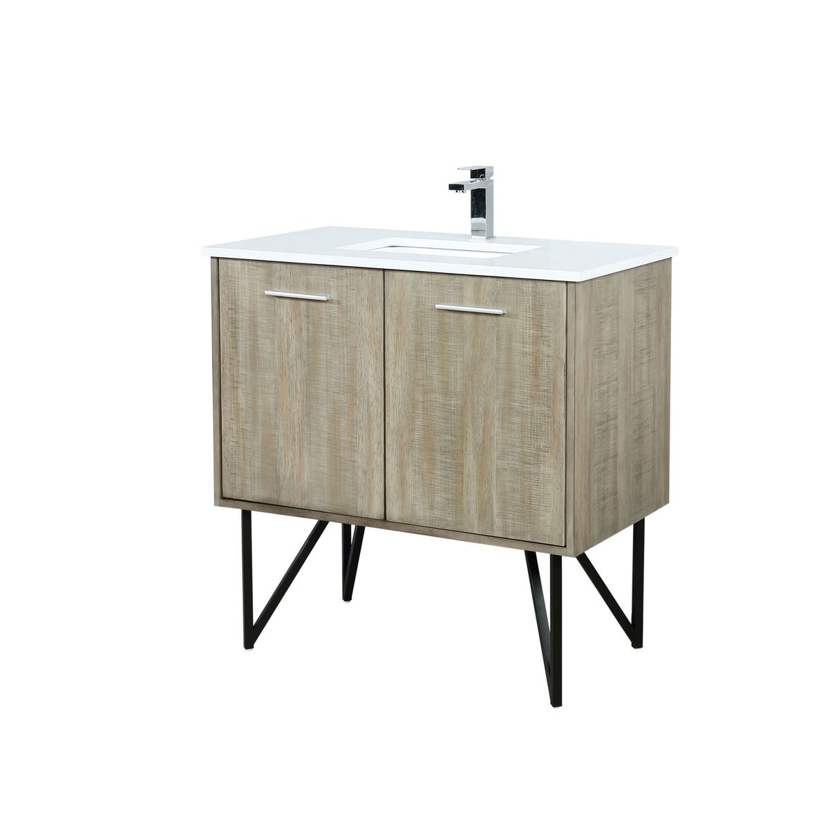 Lancy 36 in. Rustic Acacia Freestanding Bathroom Vanity with White Quartz Top, White Square Sink, and Monte Chrome Faucet Set