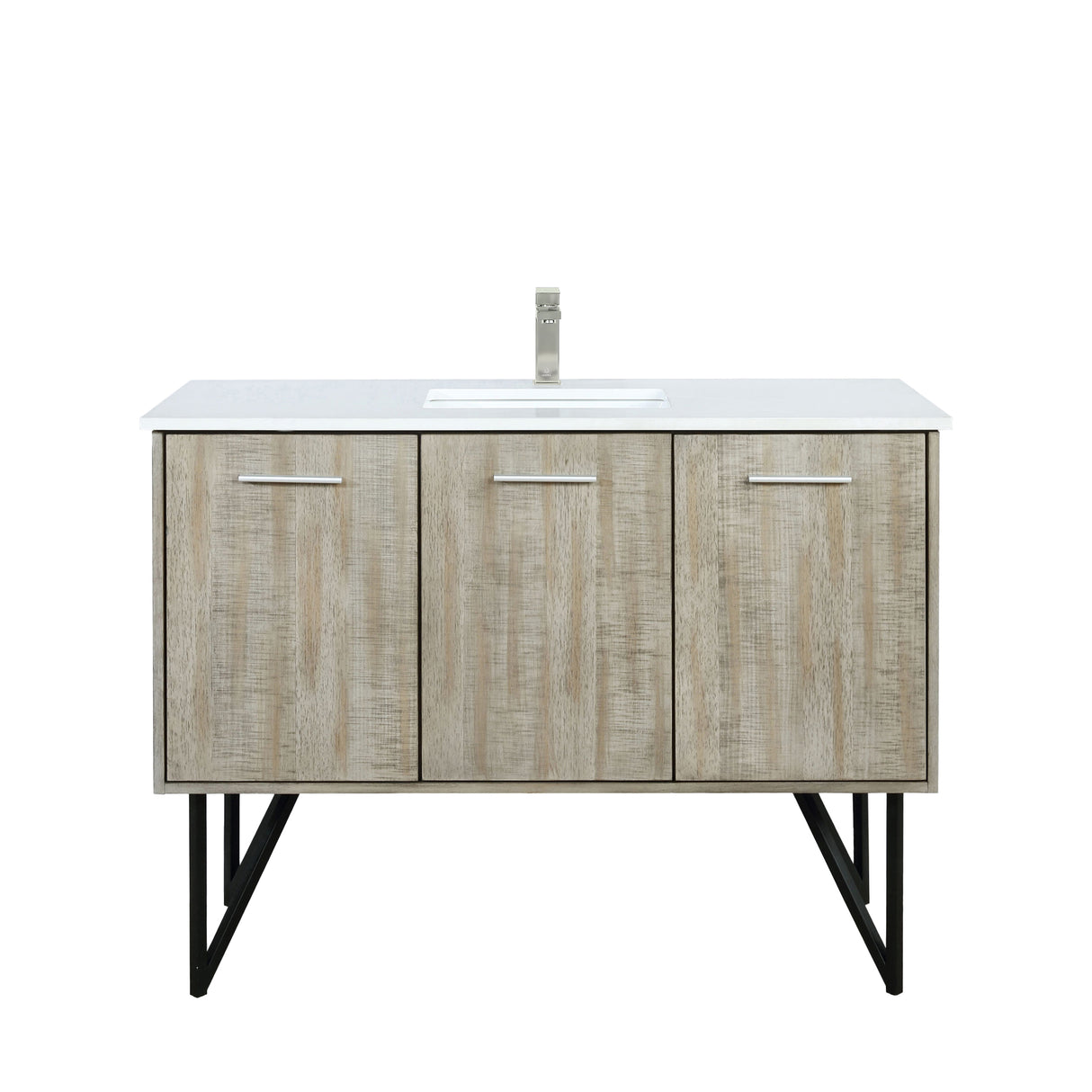 Lancy 48 in. Rustic Acacia Freestanding Bathroom Vanity with White Quartz Top, White Square Sink, and Labaro Brushed Nickel Faucet Set