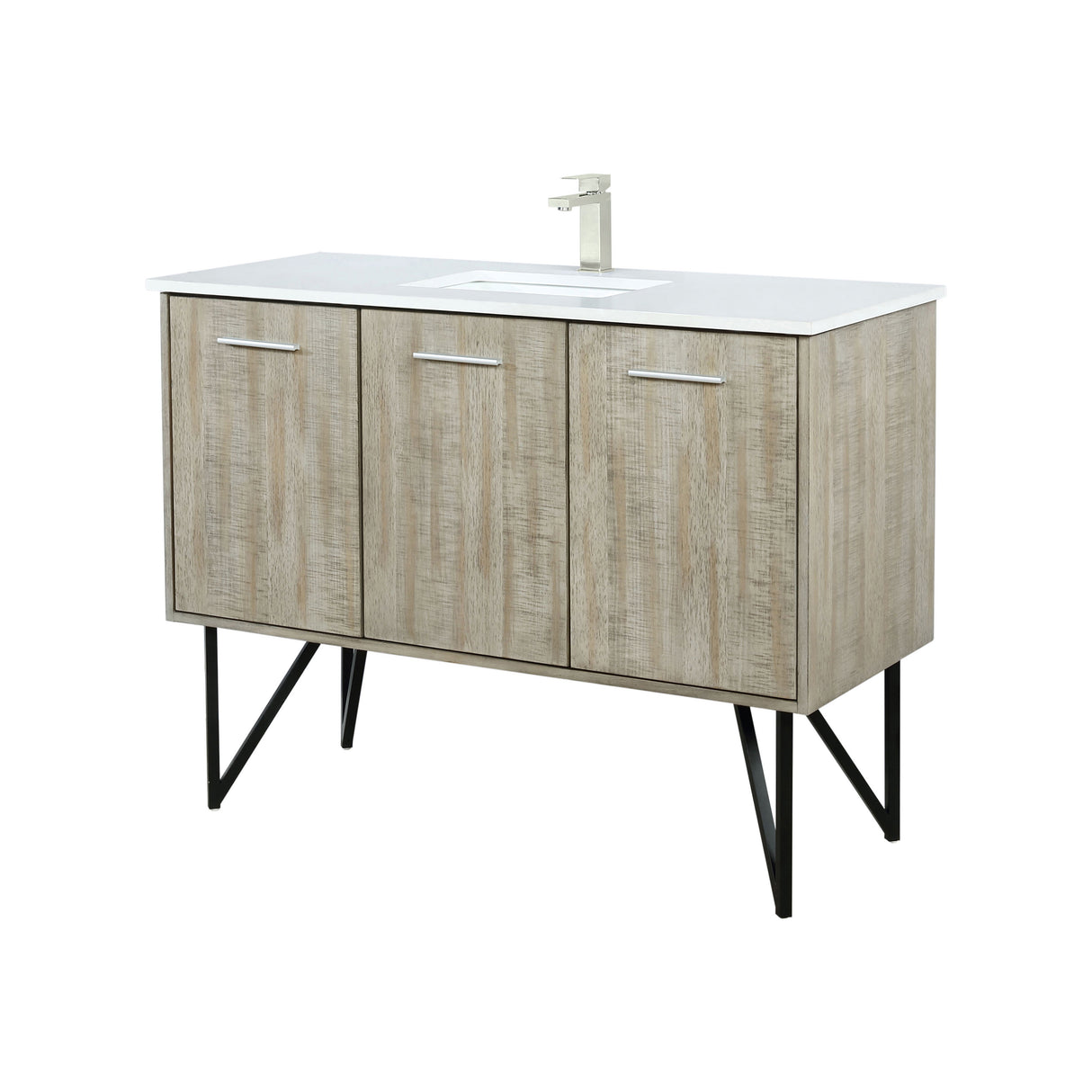 Lancy 48 in. Rustic Acacia Freestanding Bathroom Vanity with White Quartz Top, White Square Sink, and Labaro Brushed Nickel Faucet Set