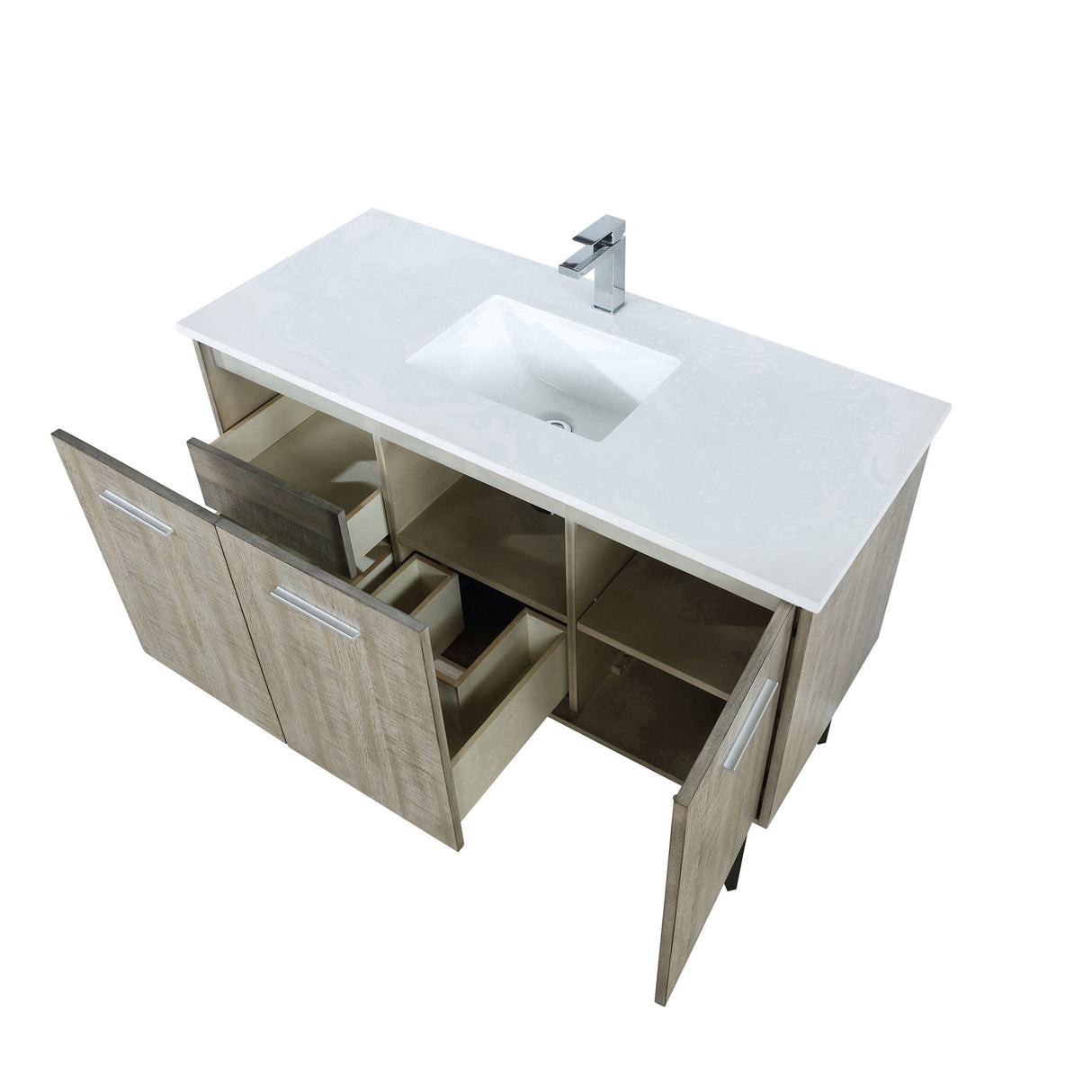 Lancy 48 in. Rustic Acacia Freestanding Bathroom Vanity with White Quartz Top, White Square Sink, and Monte Chrome Faucet Set