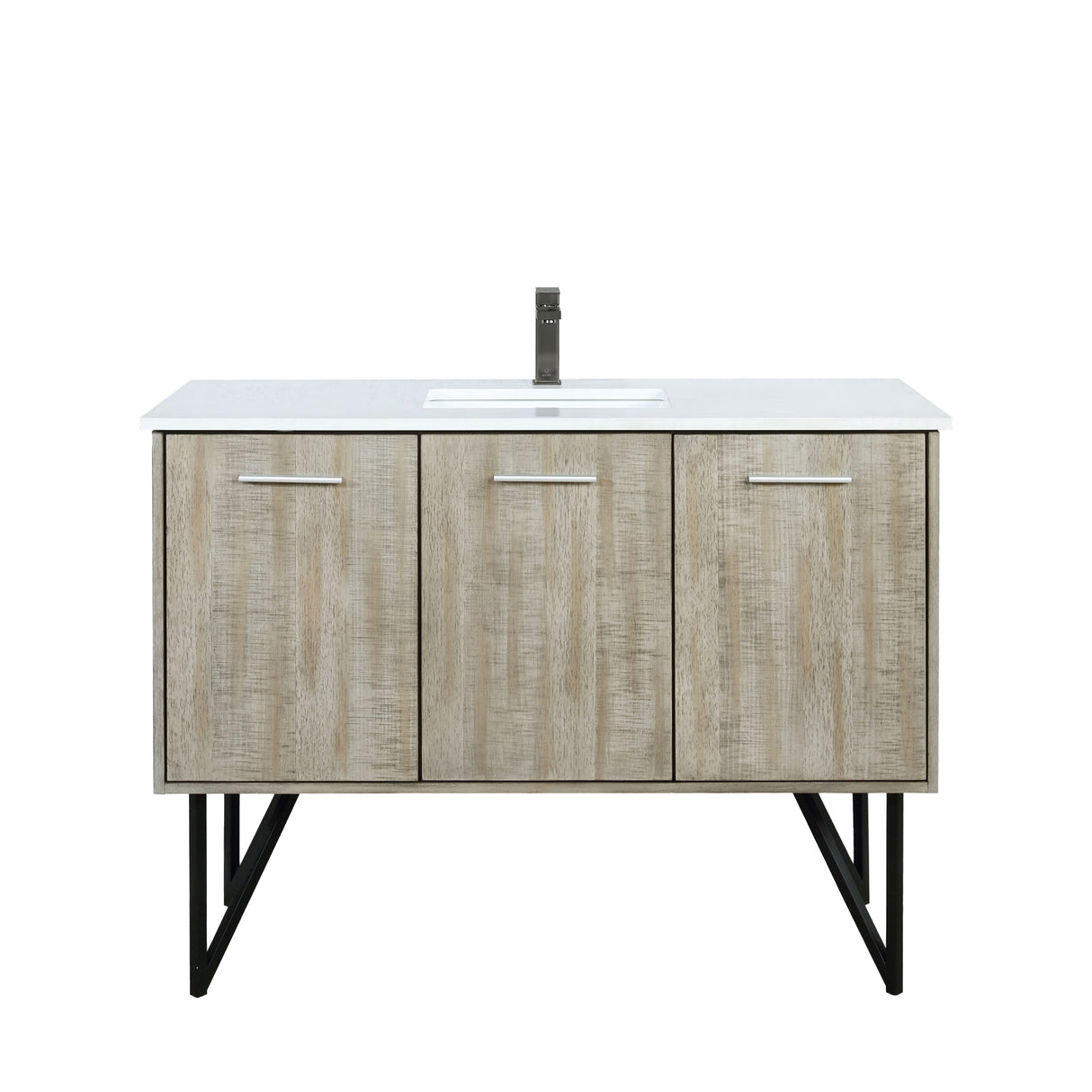 Lancy 48 in. Rustic Acacia  Freestanding Bathroom Vanity with White Quartz Top, White Square Sink, and Balzani Gun Metal Faucet Set