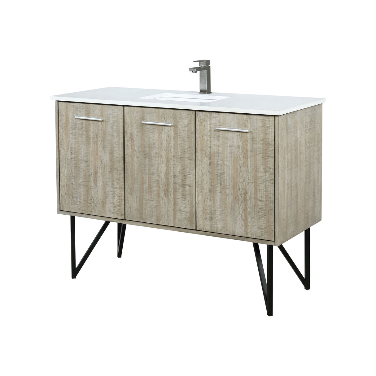 Lancy 48 in. Rustic Acacia  Freestanding Bathroom Vanity with White Quartz Top, White Square Sink, and Balzani Gun Metal Faucet Set