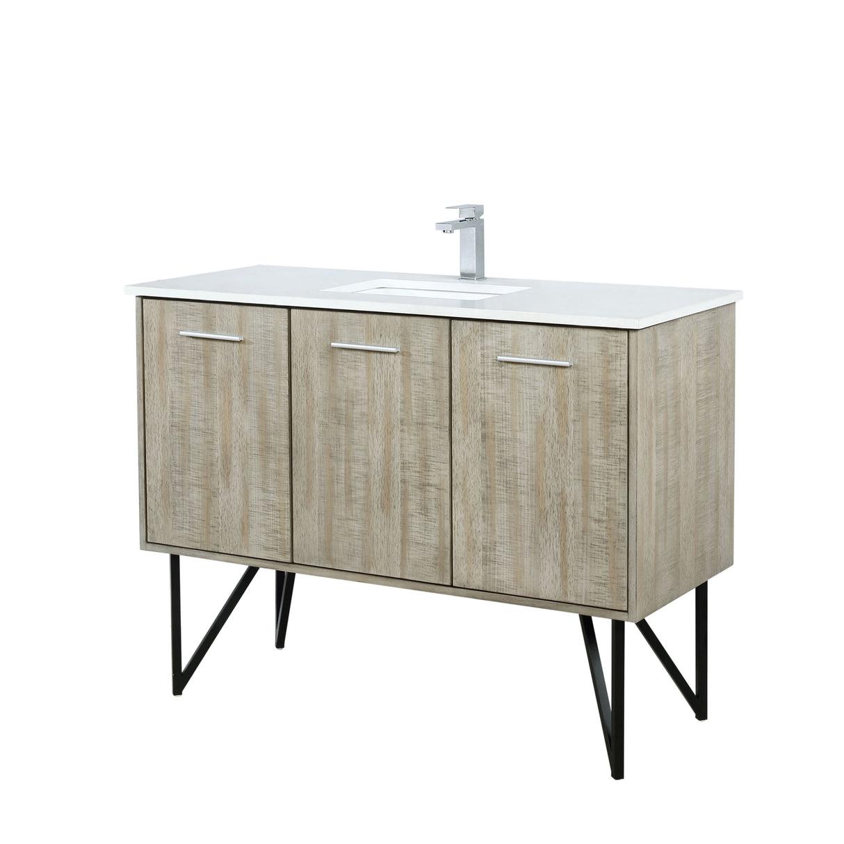 Lancy 48 in. Rustic Acacia Freestanding Bathroom Vanity with White Quartz Top, White Square Sink, and Monte Chrome Faucet Set