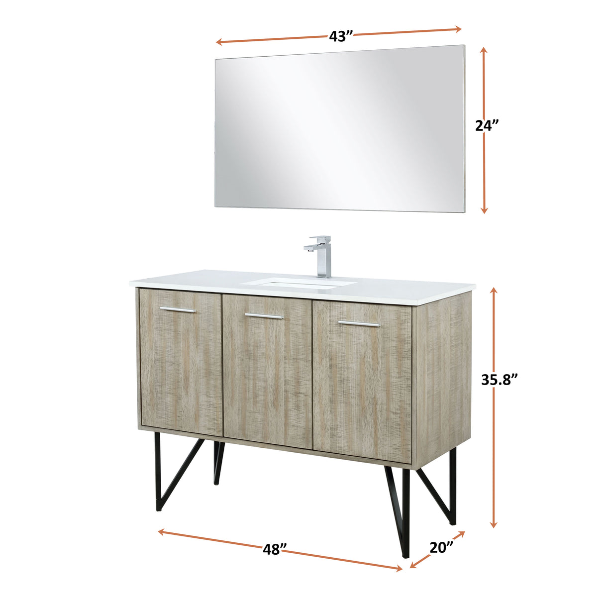 Lancy 48 in. Rustic Acacia Freestanding Bathroom Vanity with White Quartz Top, White Square Sink, and Monte Chrome Faucet Set