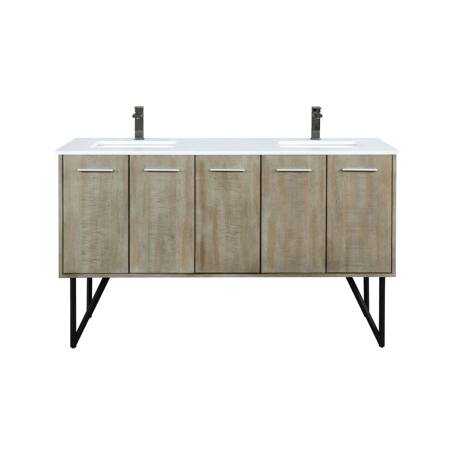 Lancy 60 in. Rustic Acacia  Freestanding Bathroom Vanity with White Quartz Top, White Square Sink, and Balzani Gun Metal Faucet Set