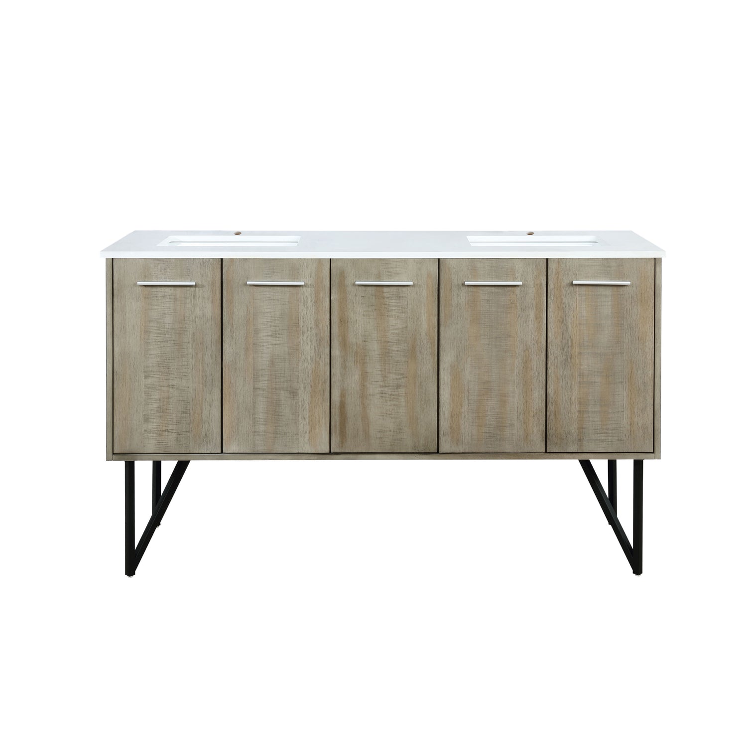 Lancy 60 in. Rustic Acacia  Freestanding Bathroom Vanity with White Quartz Top, and White Square Sink