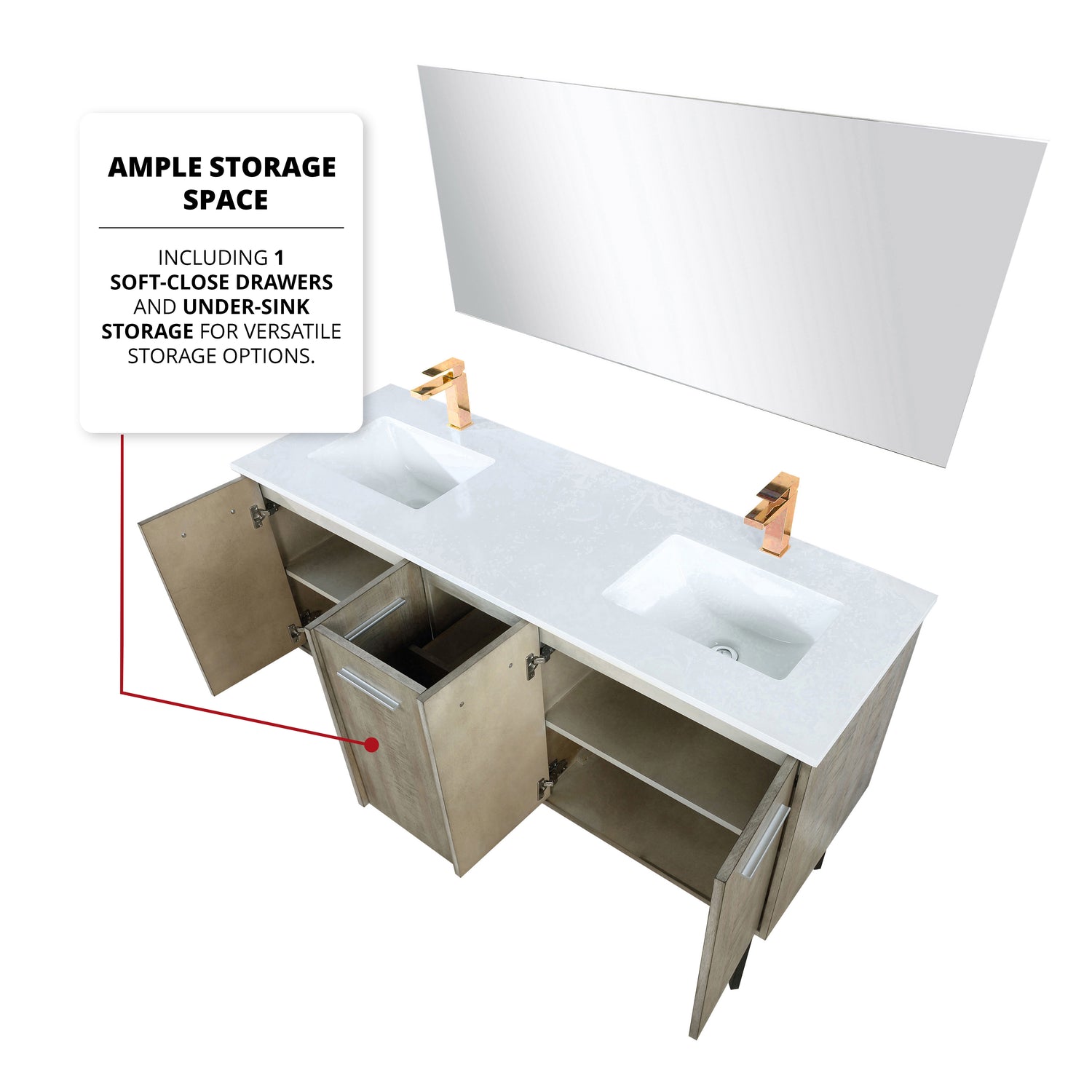 Lancy 60 in. Rustic Acacia  Freestanding Bathroom Vanity with White Quartz Top, and White Square Sink