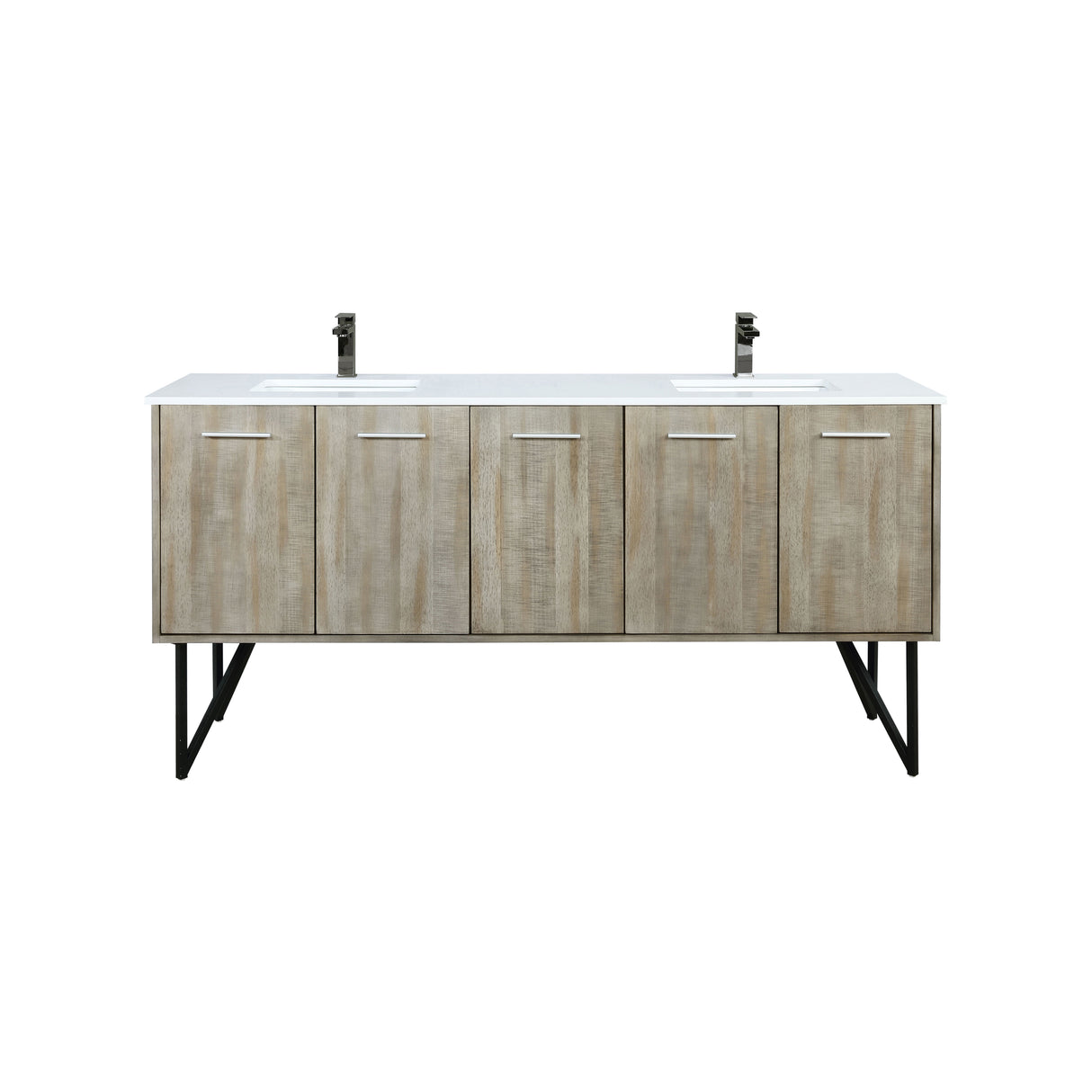Lancy 72 in. Rustic Acacia  Freestanding Bathroom Vanity with White Quartz Top, White Square Sink, and Balzani Gun Metal Faucet Set