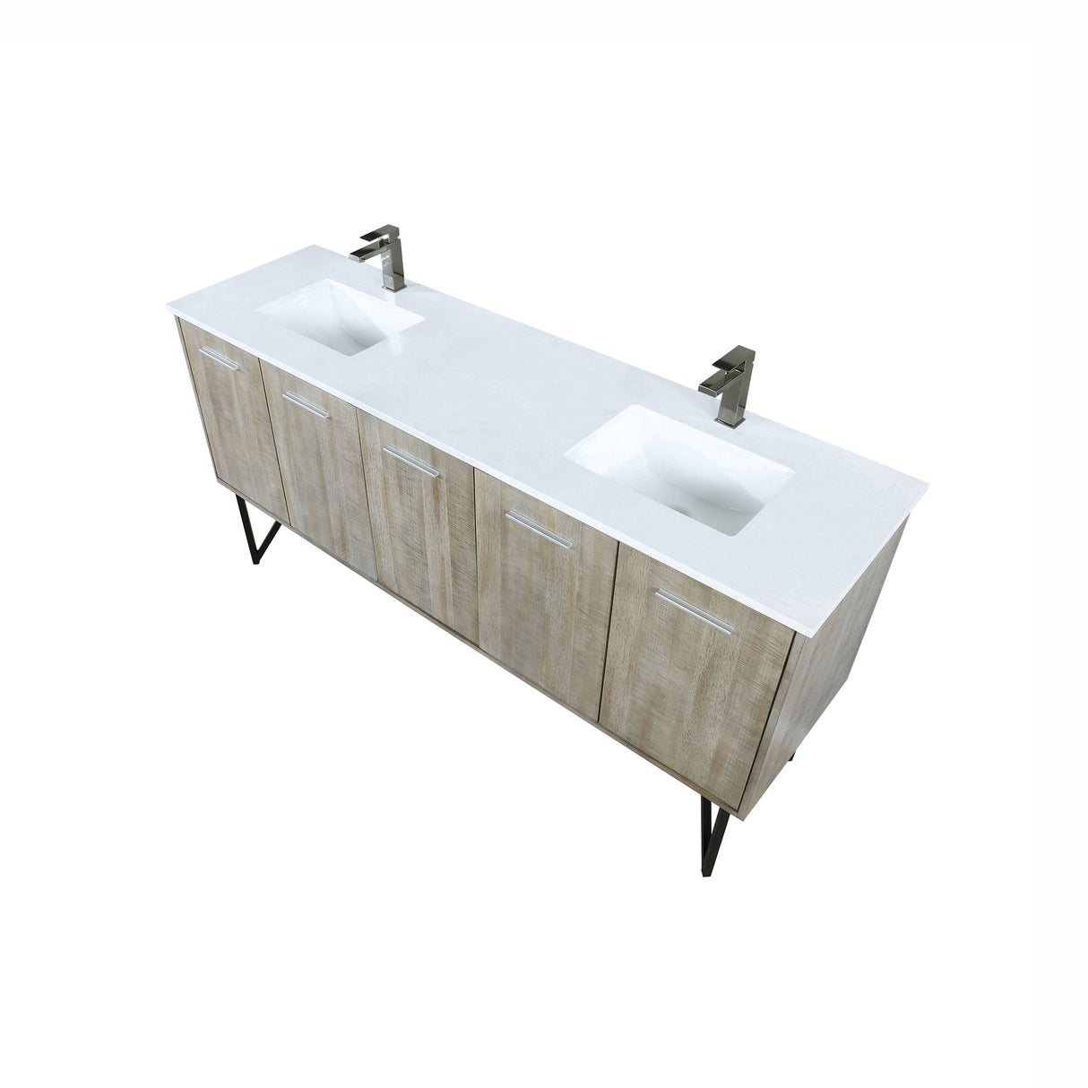 Lancy 72 in. Rustic Acacia  Freestanding Bathroom Vanity with White Quartz Top, White Square Sink, and Balzani Gun Metal Faucet Set
