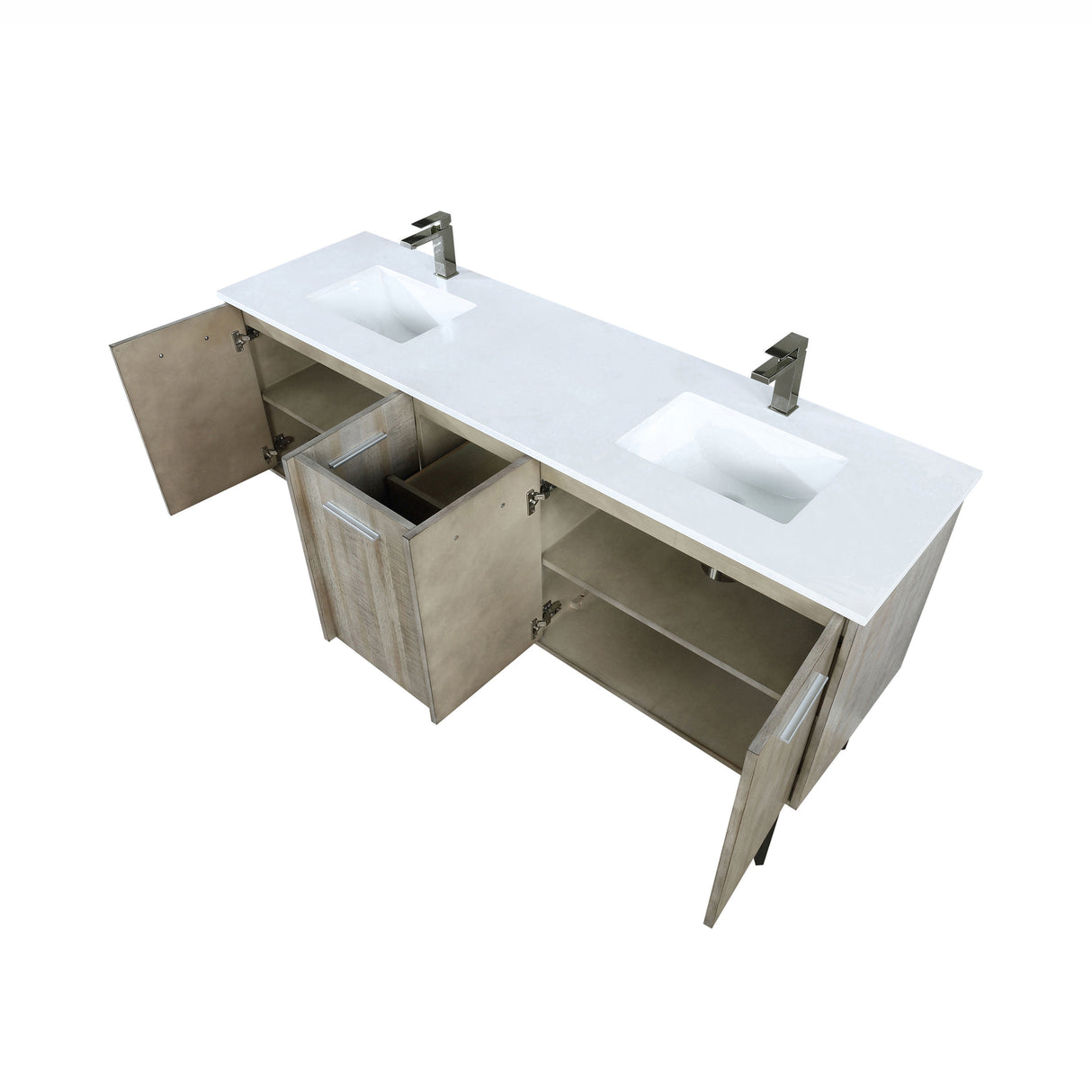 Lancy 72 in. Rustic Acacia  Freestanding Bathroom Vanity with White Quartz Top, White Square Sink, and Balzani Gun Metal Faucet Set