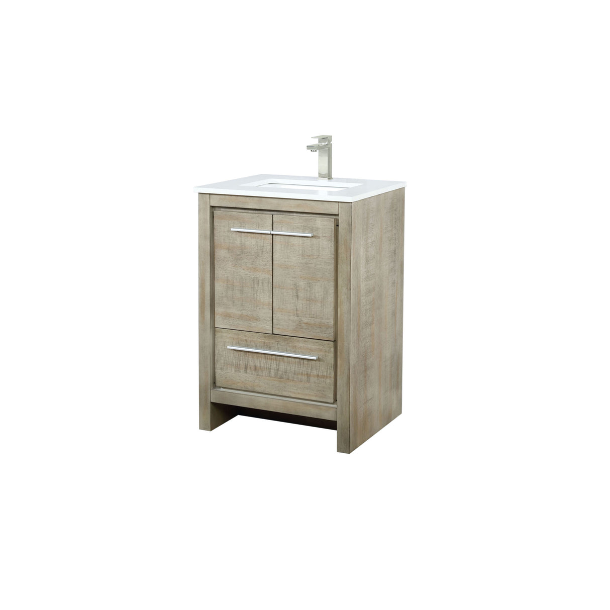 Lafarre 24 in. Rustic Acacia Freestanding Bathroom Vanity with White Quartz Top, White Square Sink, and Labaro Brushed Nickel Faucet Set