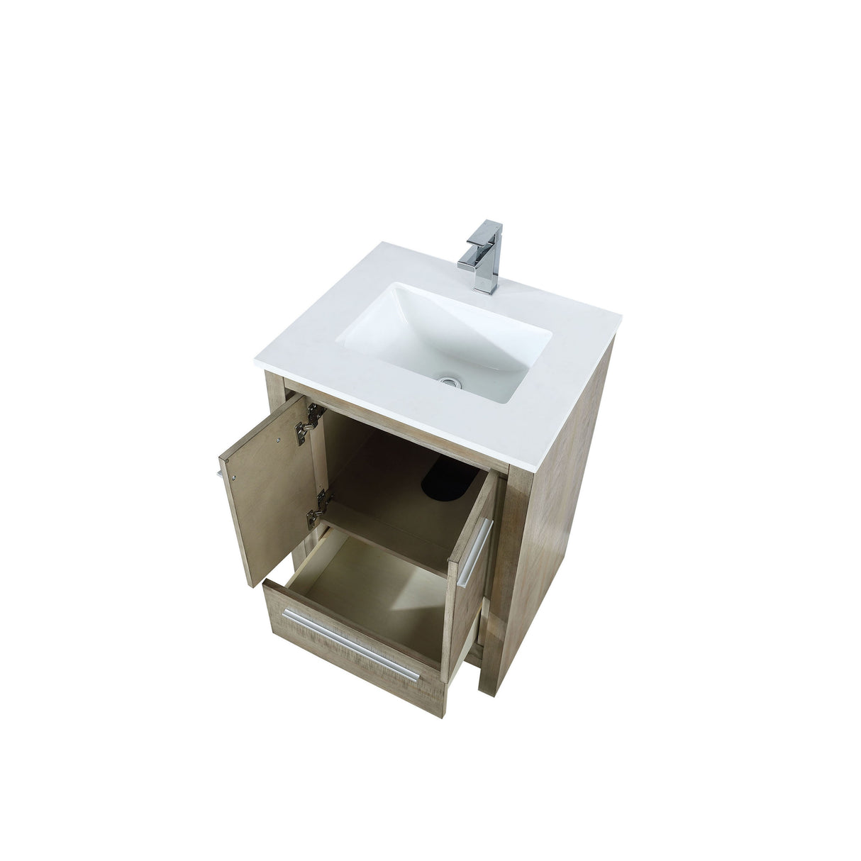 Lafarre 24 in. Rustic Acacia Freestanding Bathroom Vanity with White Quartz Top, White Square Sink, and Monte Chrome Faucet Set