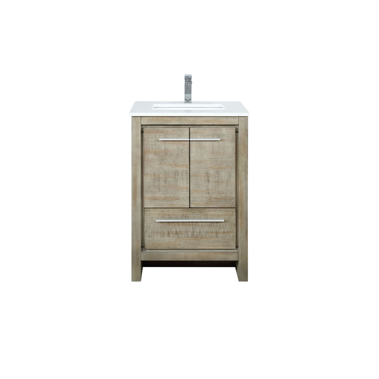 Lafarre 24 in. Rustic Acacia Freestanding Bathroom Vanity with White Quartz Top, White Square Sink, and Monte Chrome Faucet Set