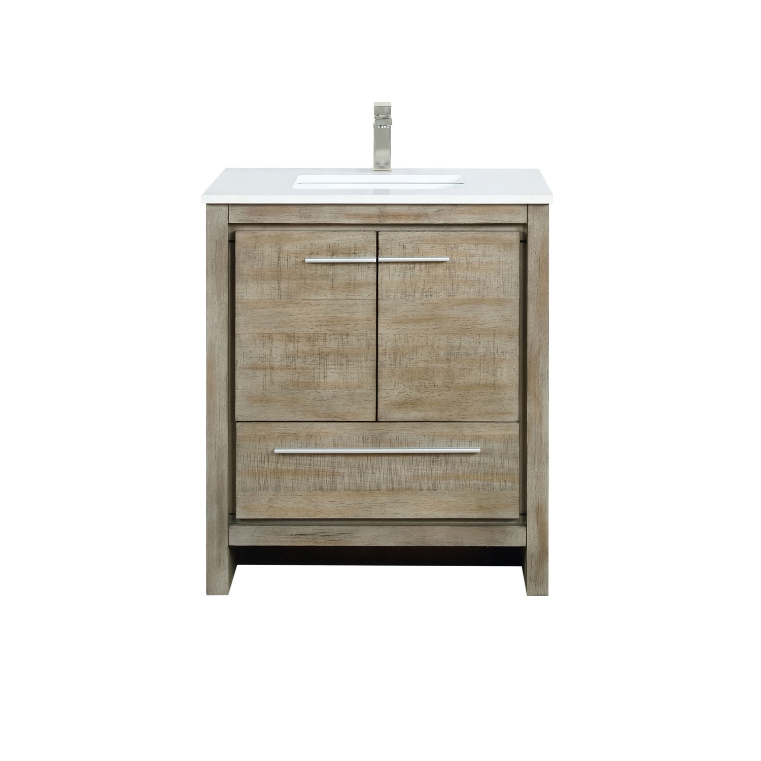 Lafarre 30 in. Rustic Acacia  Freestanding Bathroom Vanity with White Quartz Top, White Square Sink, and Labaro Brushed Nickel Faucet Set
