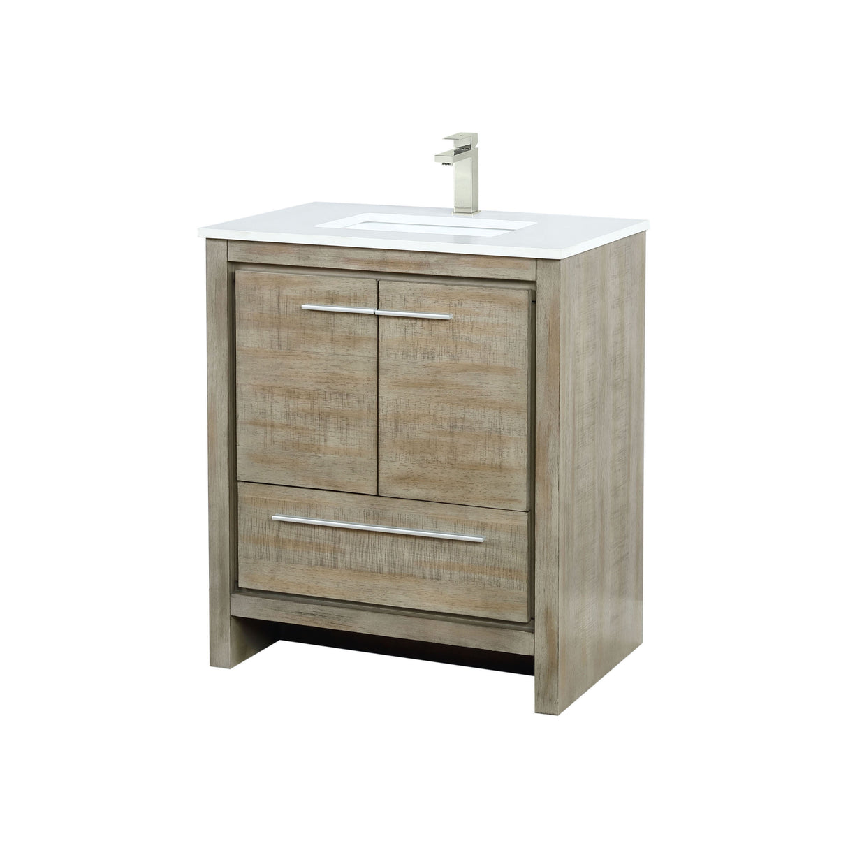 Lafarre 30 in. Rustic Acacia  Freestanding Bathroom Vanity with White Quartz Top, White Square Sink, and Labaro Brushed Nickel Faucet Set
