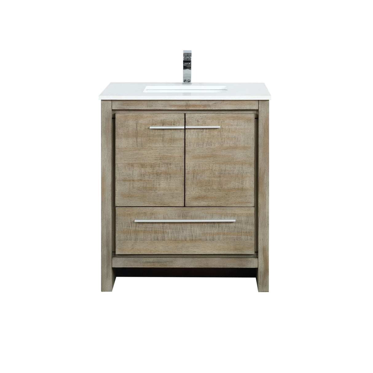 Lafarre 30 in. Rustic Acacia Freestanding Bathroom Vanity with White Quartz Top, White Square Sink, and Monte Chrome Faucet Set