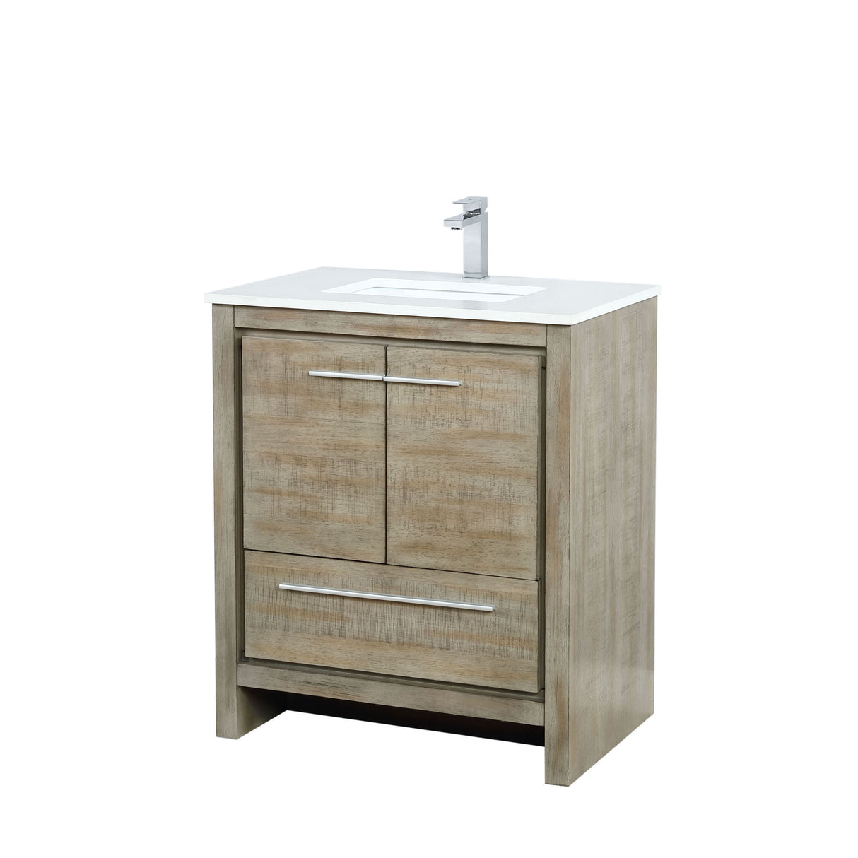 Lafarre 30 in. Rustic Acacia Freestanding Bathroom Vanity with White Quartz Top, White Square Sink, and Monte Chrome Faucet Set