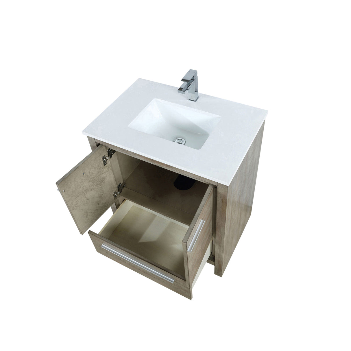 Lafarre 30 in. Rustic Acacia Freestanding Bathroom Vanity with White Quartz Top, White Square Sink, and Monte Chrome Faucet Set