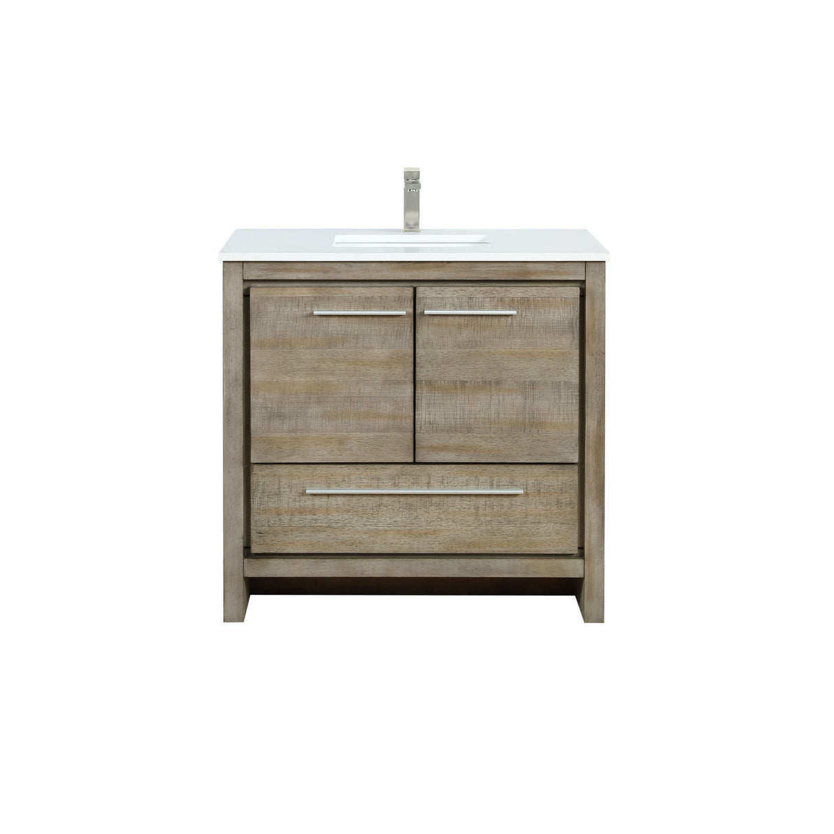 Lafarre 36 in. Rustic Acacia Freestanding Bathroom Vanity with White Quartz Top, White Square Sink, and Labaro Brushed Nickel Faucet Set