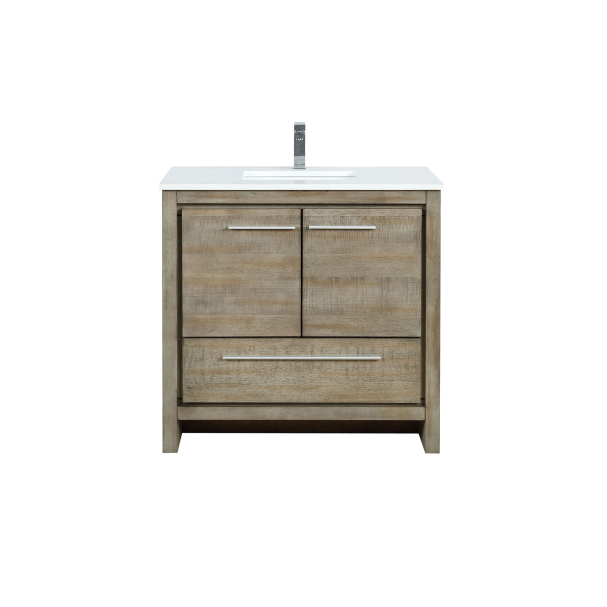 Lafarre 36 in. Rustic Acacia Freestanding Bathroom Vanity with White Quartz Top, White Square Sink, and Monte Chrome Faucet Set