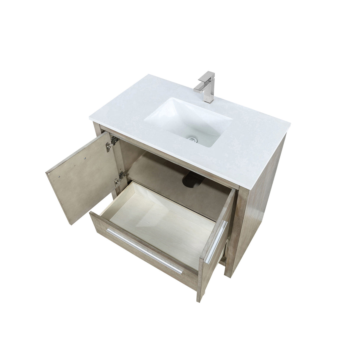 Lafarre 36 in. Rustic Acacia Freestanding Bathroom Vanity with White Quartz Top, White Square Sink, and Labaro Brushed Nickel Faucet Set