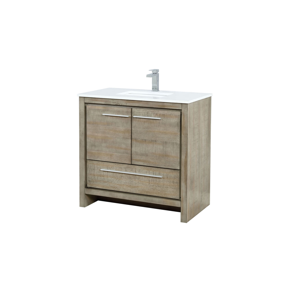 Lafarre 36 in. Rustic Acacia Freestanding Bathroom Vanity with White Quartz Top, White Square Sink, and Labaro Brushed Nickel Faucet Set