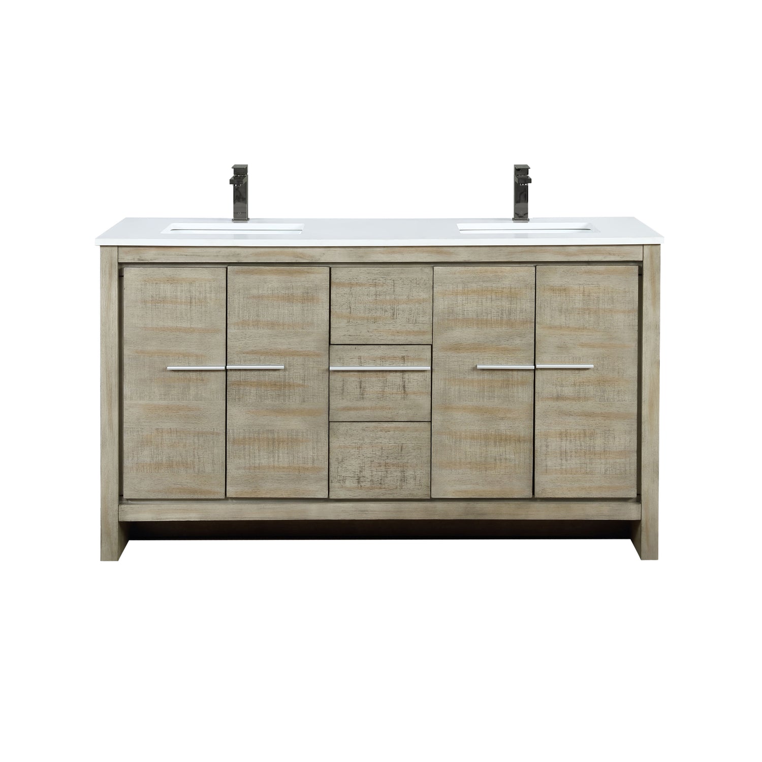Lafarre 60 in. Rustic Acacia  Freestanding Bathroom Vanity with White Quartz Top, White Square Sink, and Balzani Gun Metal Faucet Set