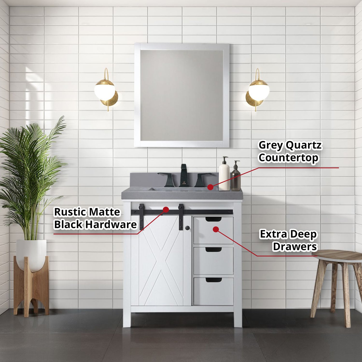 Marsyas 30 in. Freestanding Bathroom Vanity with White Quartz top, White Square Sink